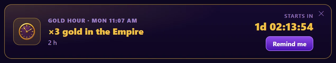 Announcement of a Gold Hour on the home screen