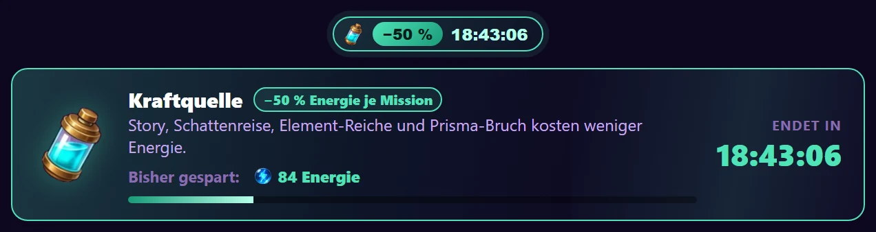 Anzeige in der Kopfzeile und Leiste bei laufender Kraftquelle