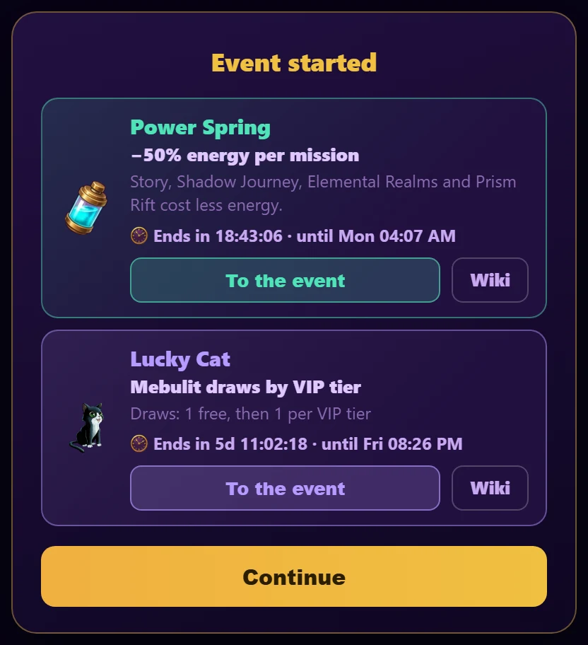 Notice when opening the game with two running events